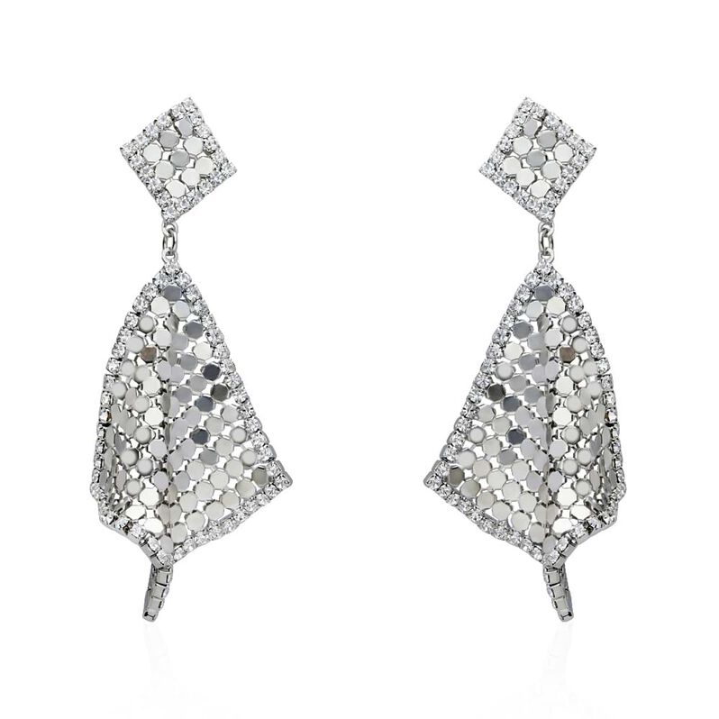 Orecchini pendenti con rombi e strass in metallo rodiato color argento - Spannringe Damen | OROVIVO