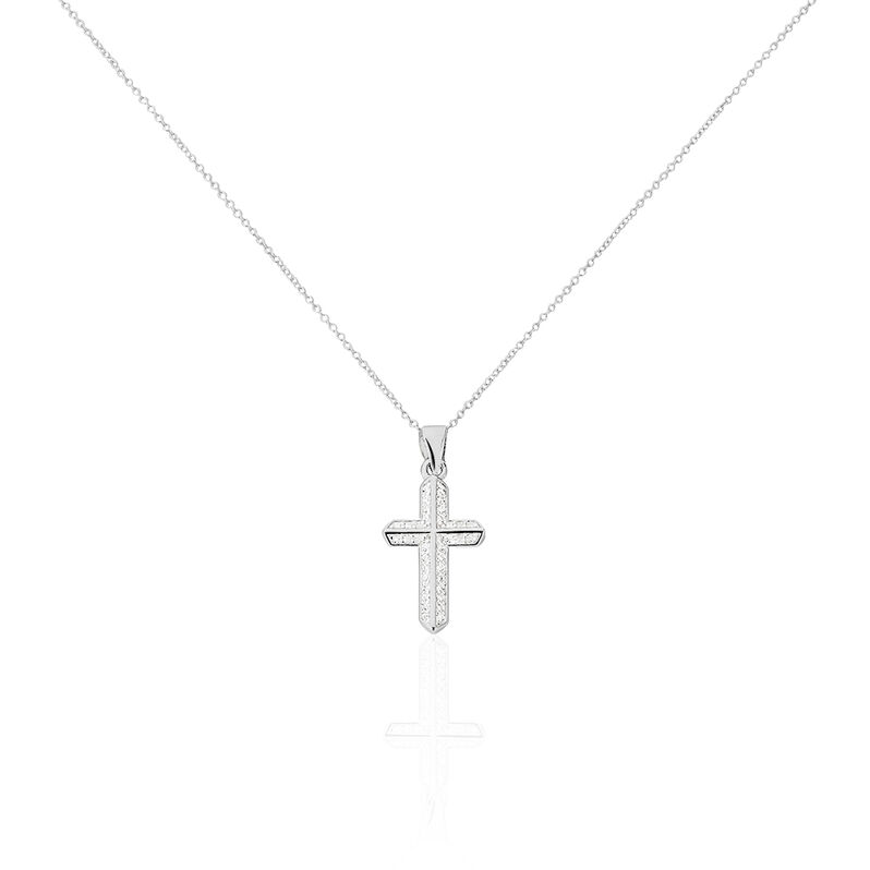 Damen Collier Silber 925 Zirkonia Wei&szlig; 0,17 ct Religi&ouml;ses Kreuz - Halsketten Damen | OROVIVO