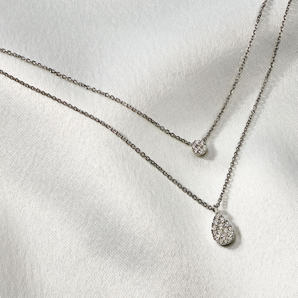 Damen Collier Wei&szlig;gold 375 (9 Karat) Diamant Wei&szlig; 0,02 ct Tropfen