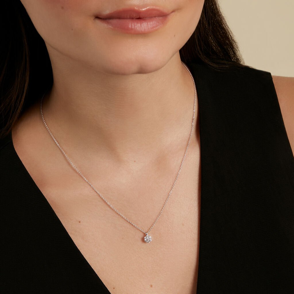 JAMILA Damen Collier Silber 925 Zirkonia Wei&szlig; Blume