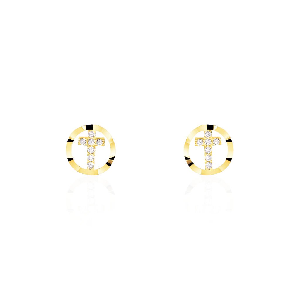 ANOUK KREUZ 2 Damen Ohrstecker Gold 375 (9 Karat) Zirkonia Weiß Kreis, Ohrstecker mit Stein