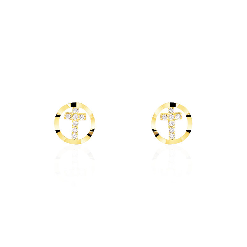 ANOUK KREUZ 2 Damen Ohrstecker Gold 375 (9 Karat) Zirkonia Wei&szlig; Kreis - Ohrstecker Damen | OROVIVO