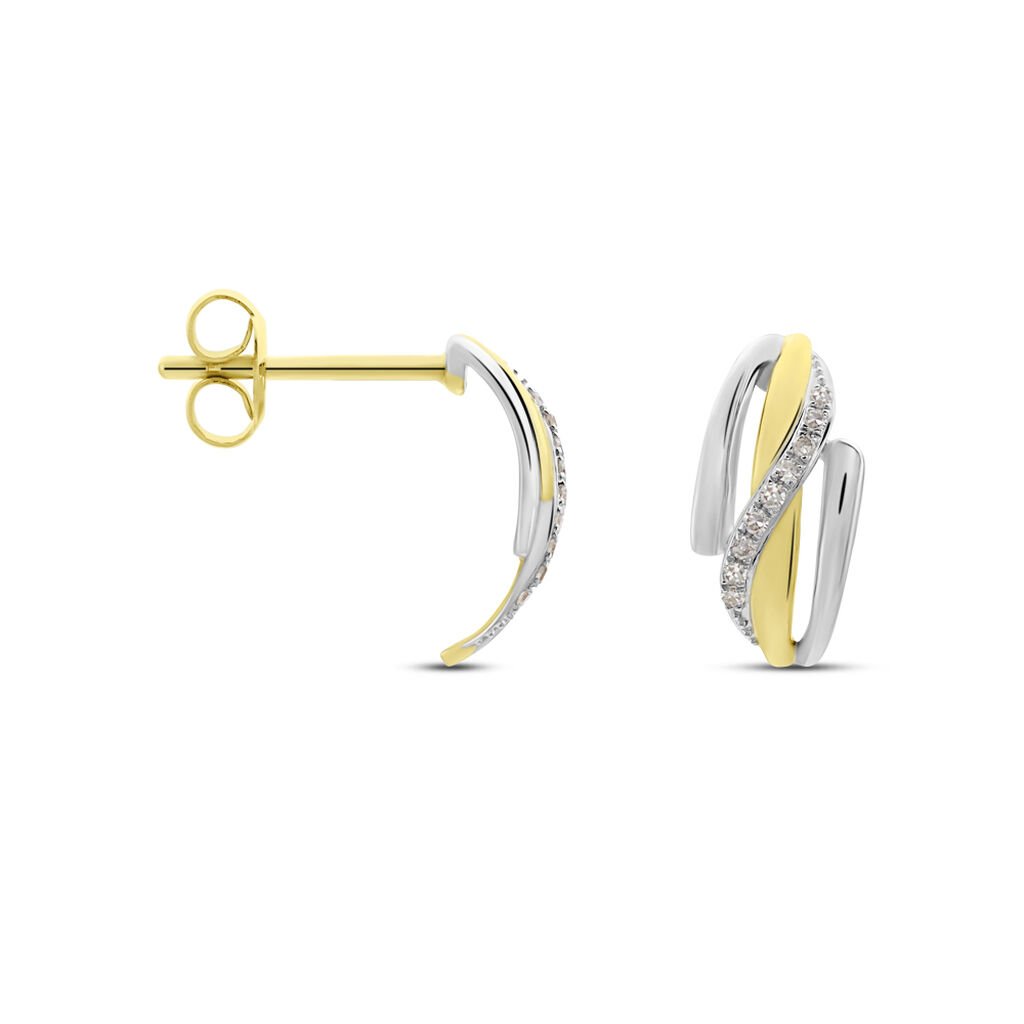 BODIL Damen Ohrstecker Gold 375 (9 Karat) Diamant Wei&szlig; 0,02 ct Welle