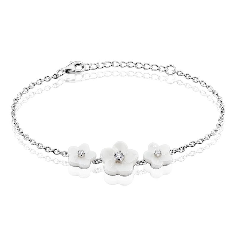 Bracelet Argent Rhodie Harione 3 Fleurs Ceramique - Spannringe Damen | OROVIVO
