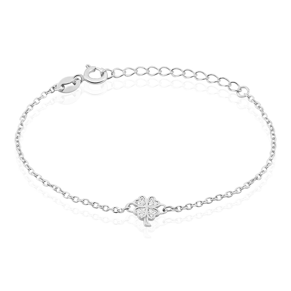 DONNIKA Kinder Armband Silber 925 Zirkonia Weiß 0,1 ct Talisman Kleeblatt, Armband mit Stein