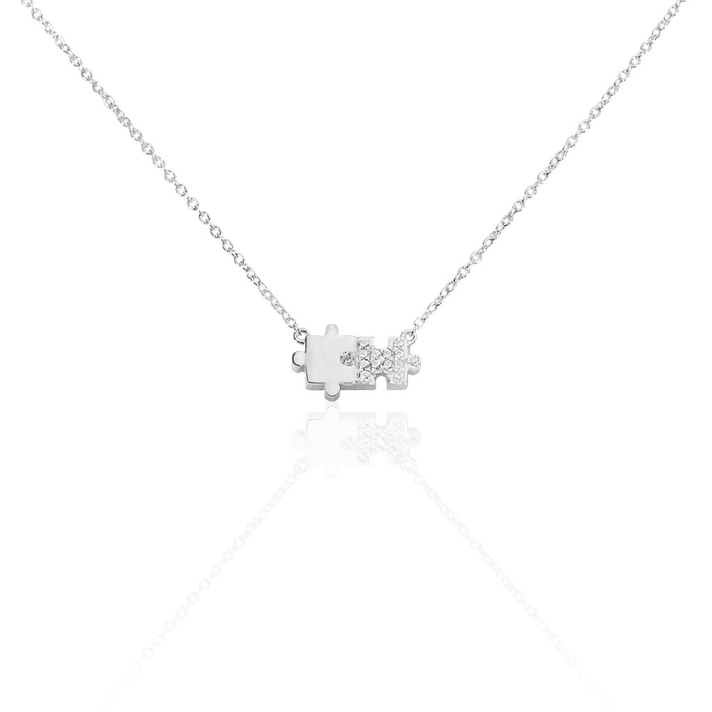 PUZZEL Damen Collier Silber 925 Zirkonia Weiß 0,23 ct - Freizeit Puzzle, Collier mit Stein