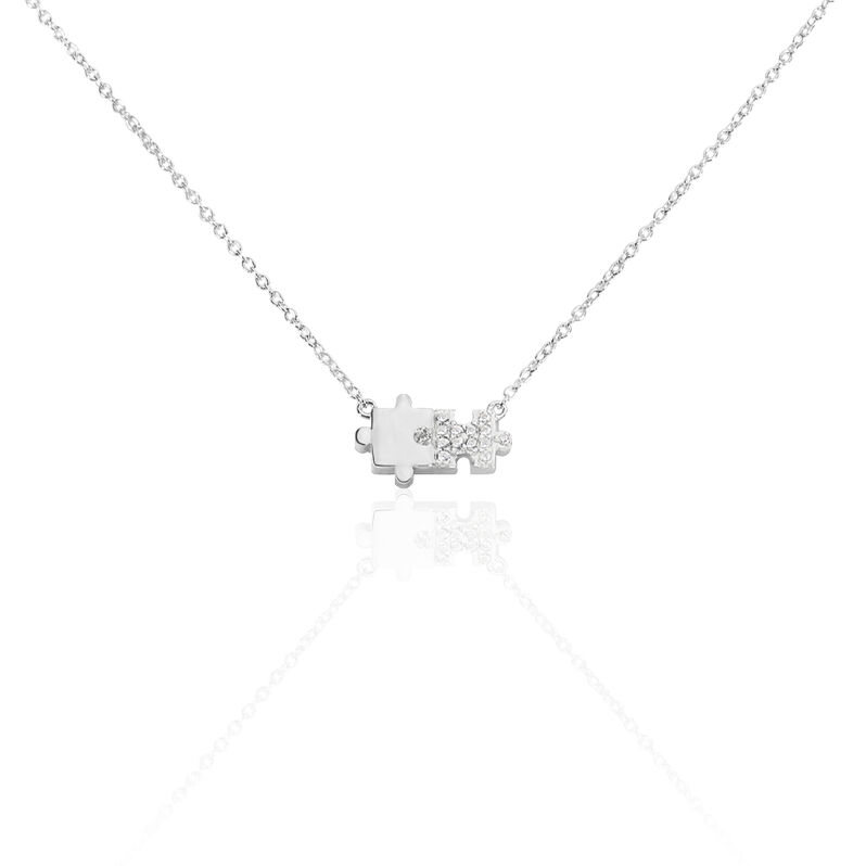 PUZZEL Damen Collier Silber 925 Zirkonia Wei&szlig; 0,23 ct - Freizeit Puzzle - Halsketten Damen | OROVIVO