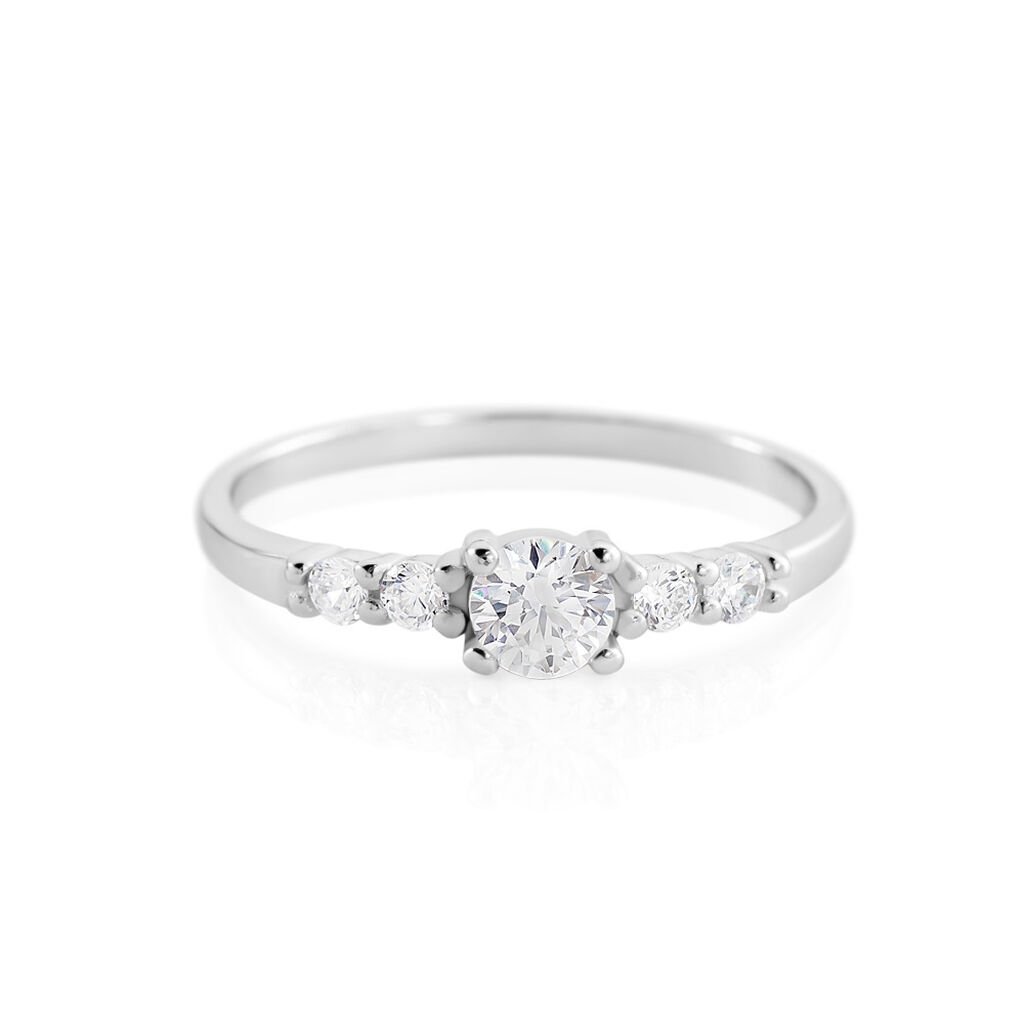 LUNIRA Damen Ring Silber 925 Zirkonia Weiß 0,09 ct, Ring mit Stein