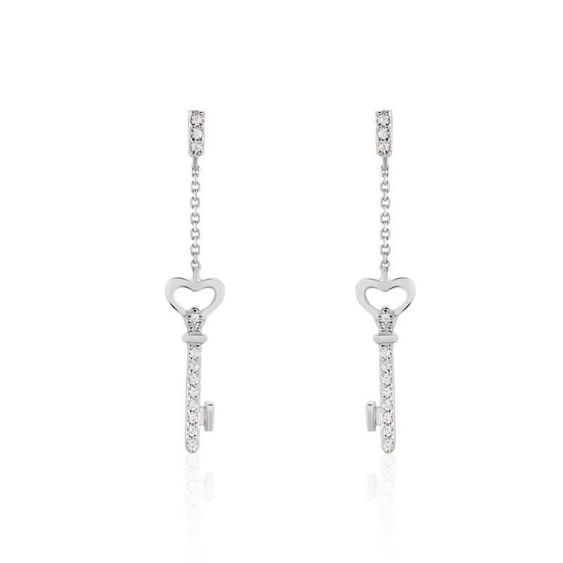 Damen Ohrstecker Lang Weißgold 375 Zirkonia Herz - Ohrringe mit Stein Damen | OROVIVO