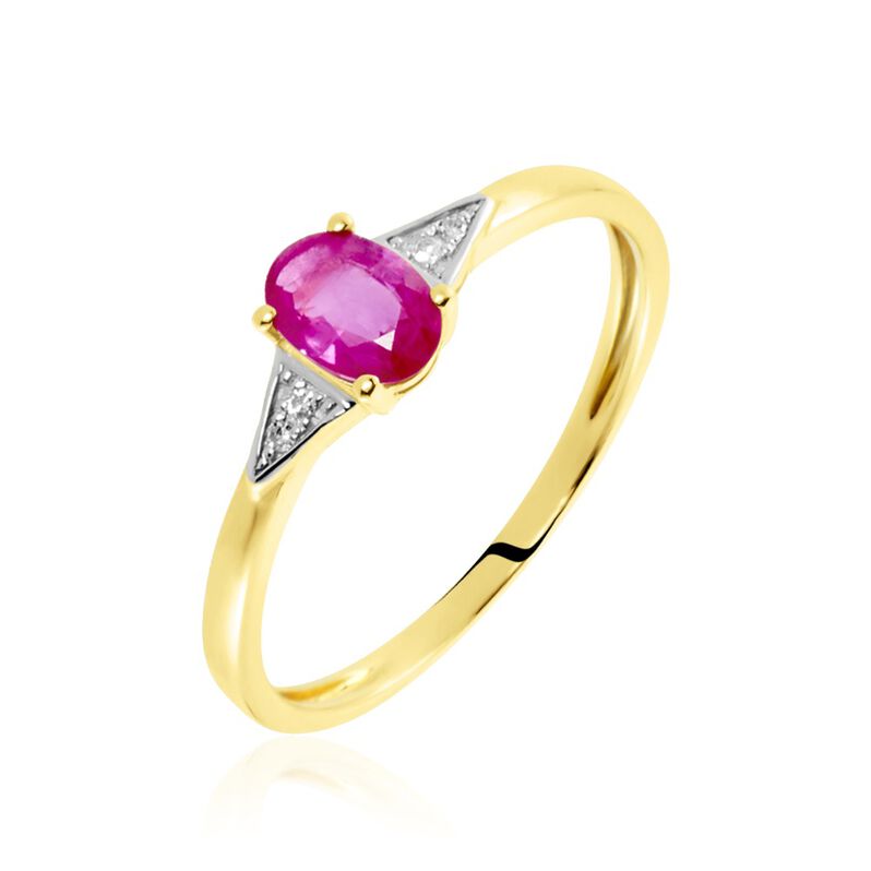 Bague Solitaire Accompagné Or Jaune Ludmilla Rubis Diamants - Spannringe Damen | OROVIVO