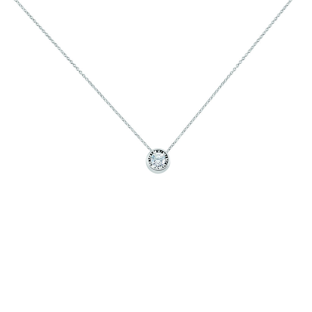 Damen Collier Weißgold 375 Diamant 0,21ct Kreis Bezel - Halsketten Damen | OROVIVO