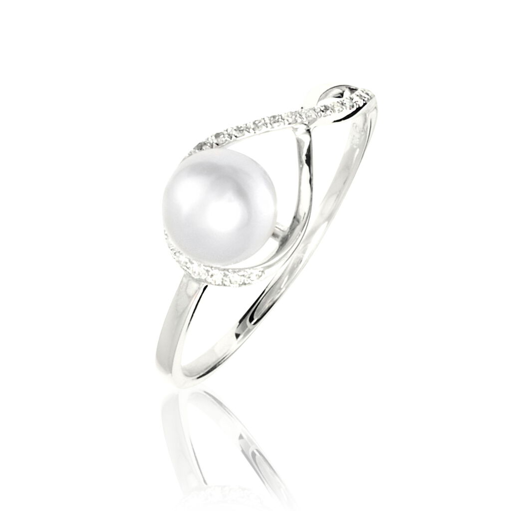 Bague Davy Or Blanc Perle De Culture Et Diamant - Spannringe Damen | OROVIVO