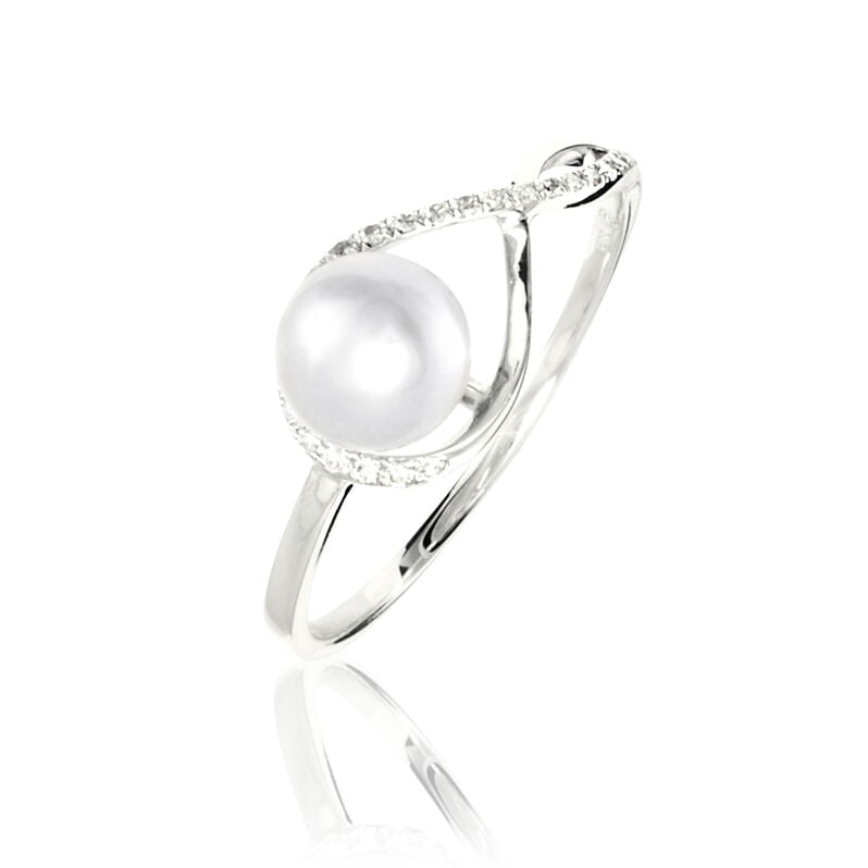 Bague Davy Or Blanc Perle De Culture Et Diamant - Spannringe Damen | OROVIVO
