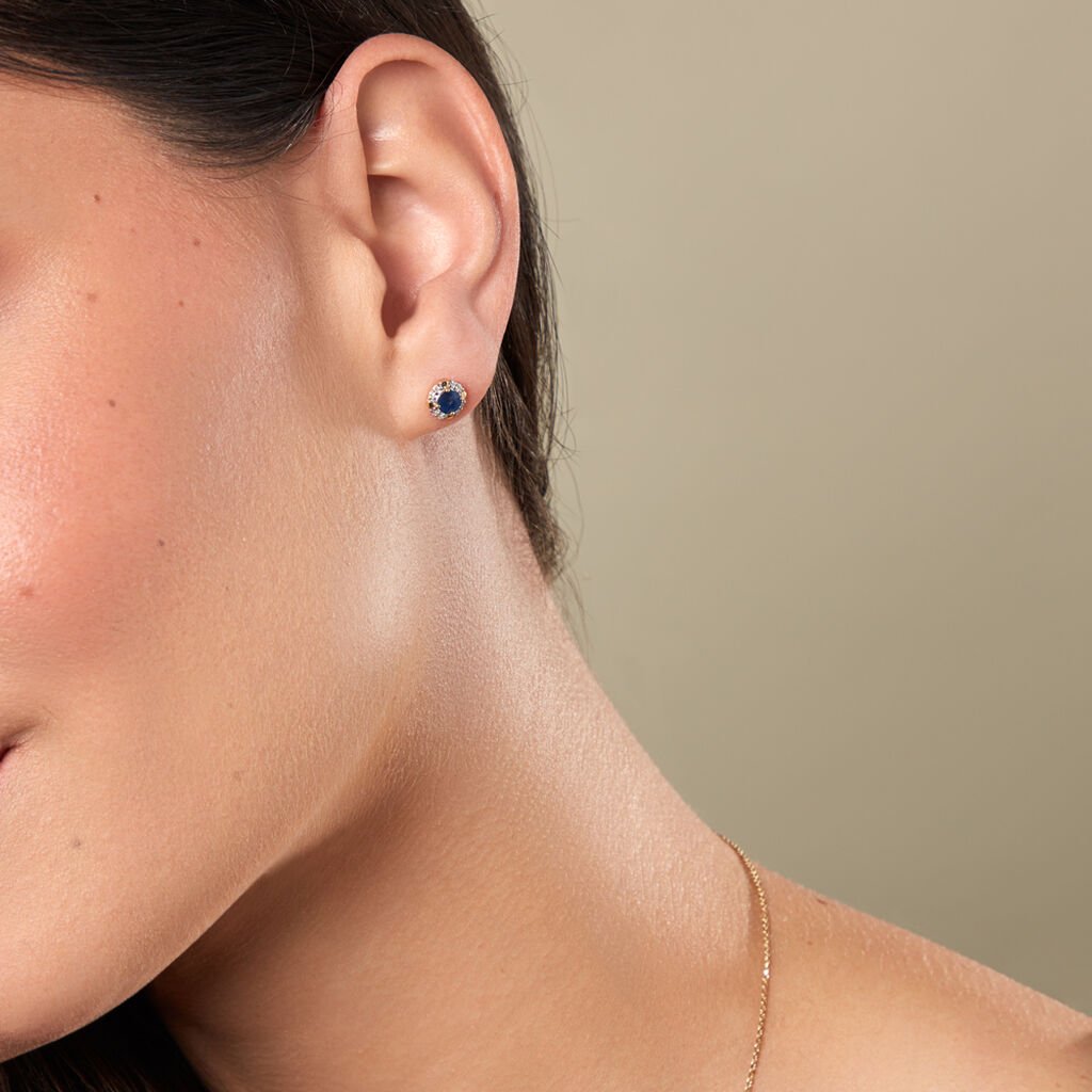 ODARIKE Damen Ohrstecker Gold 585 (14 Karat) Saphir Blau 0,7 ct Kreis - Ohrstecker Damen | OROVIVO