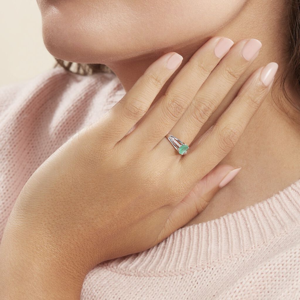 Bague Denise Or Blanc Emeraude Et Diamant - Spannringe Damen | OROVIVO