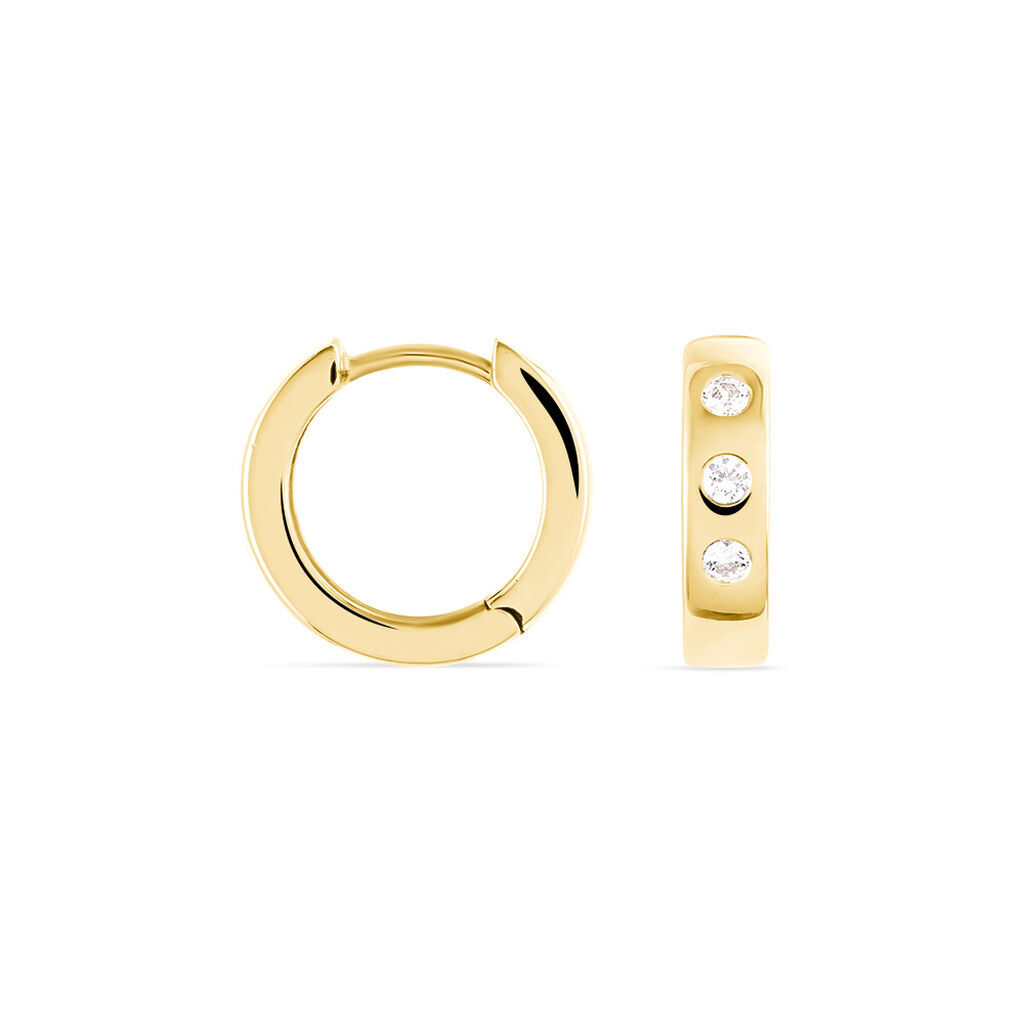 THORDIS Damen Creolen Silber vergoldet 925 Zirkonia Wei&szlig; B 3 mm