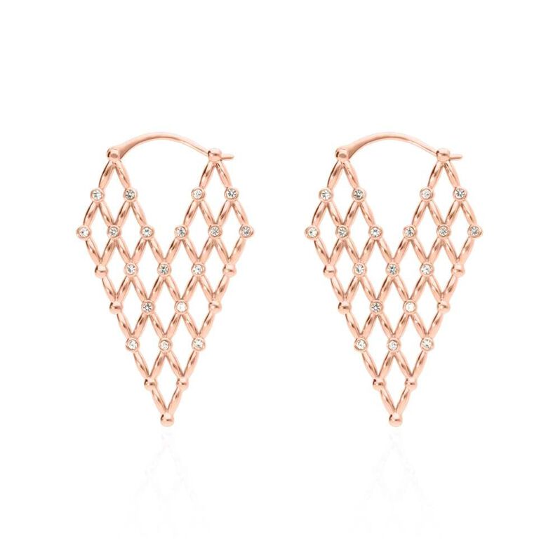 Orecchini pendenti in ottone rosato forma baionetta e brillanti - Spannringe Damen | OROVIVO
