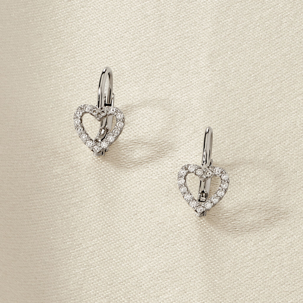ASHLEY HERZ 7 Damen Ohrringe Lang Silber 925 Zirkonia Wei&szlig; Herz