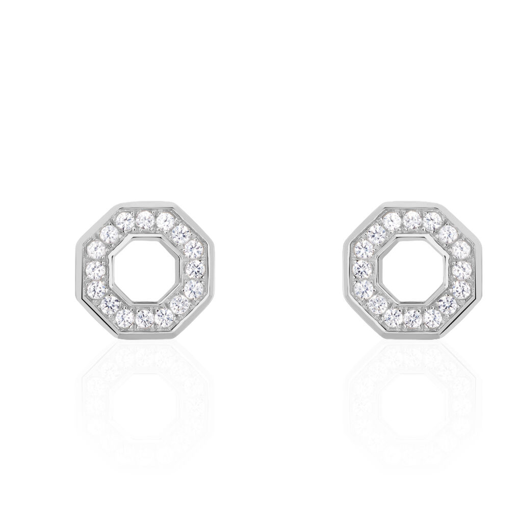Damen Ohrstecker Silber 925 Zirkonia Weiß Achteck, Ohrstecker mit Stein