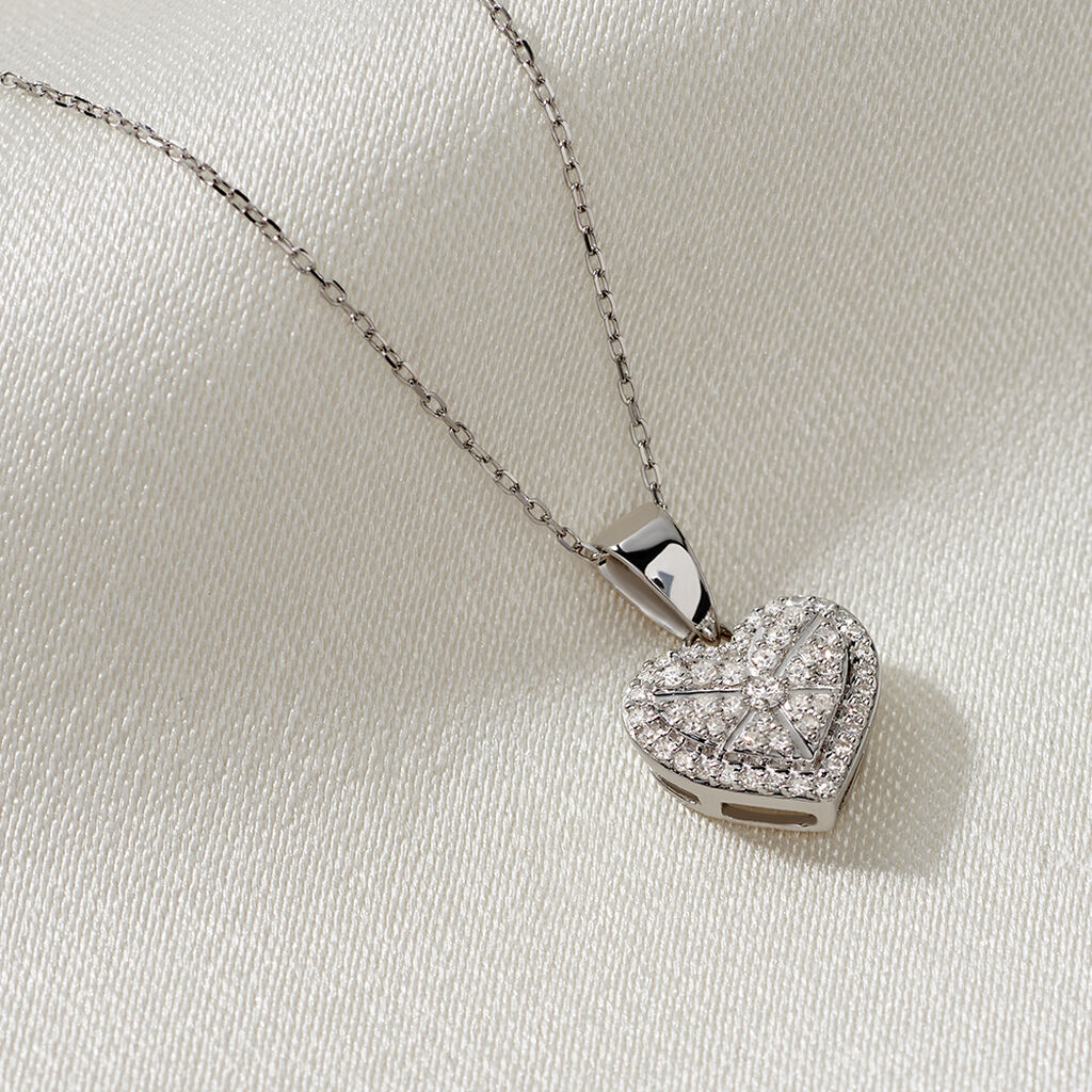 VALERIE Damen Collier Wei&szlig;gold 375 (9 Karat) Diamant Wei&szlig; 0,11 ct Herz