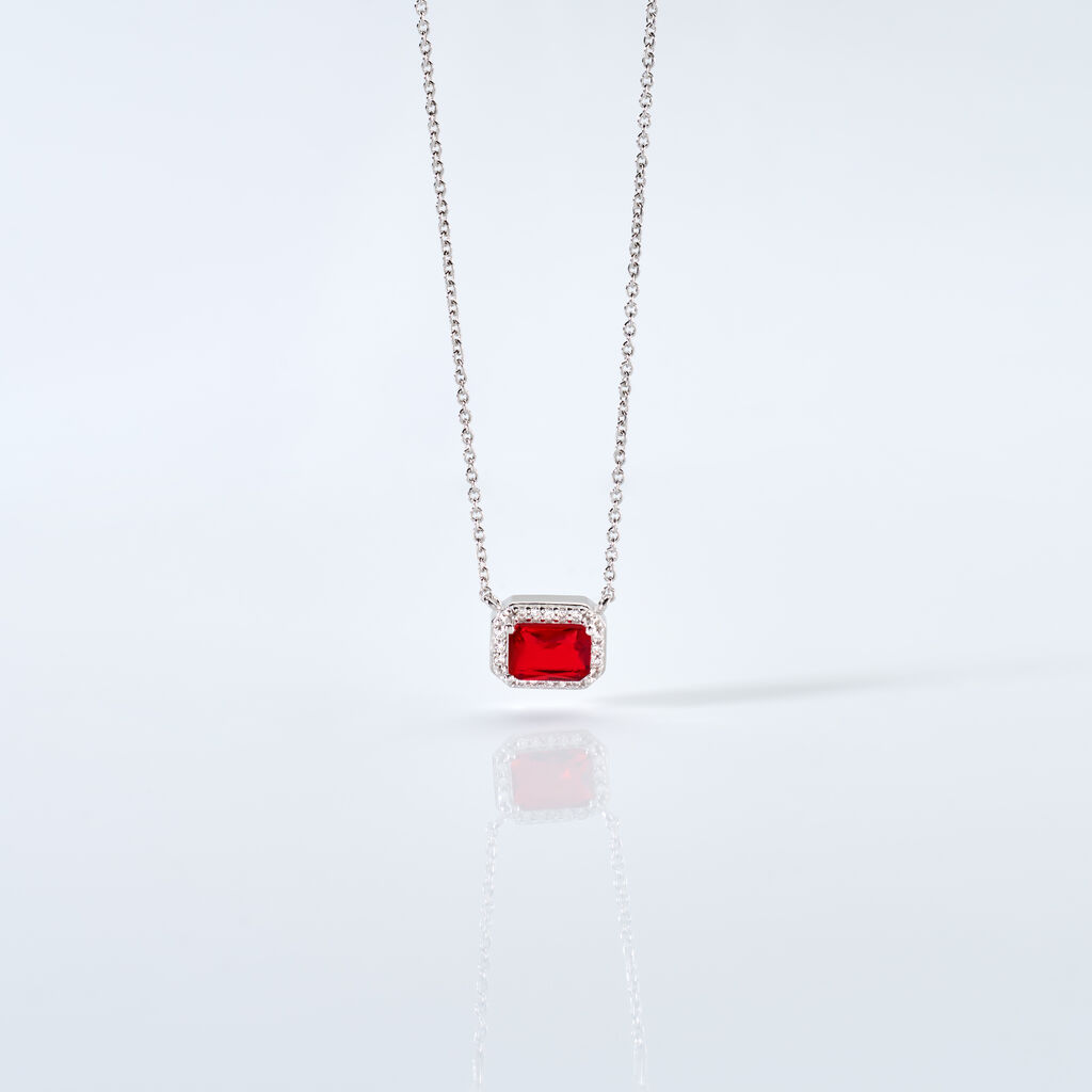 VELOURA Damen Collier Silber 925 Glas Rot 0,13 ct Rechteckig