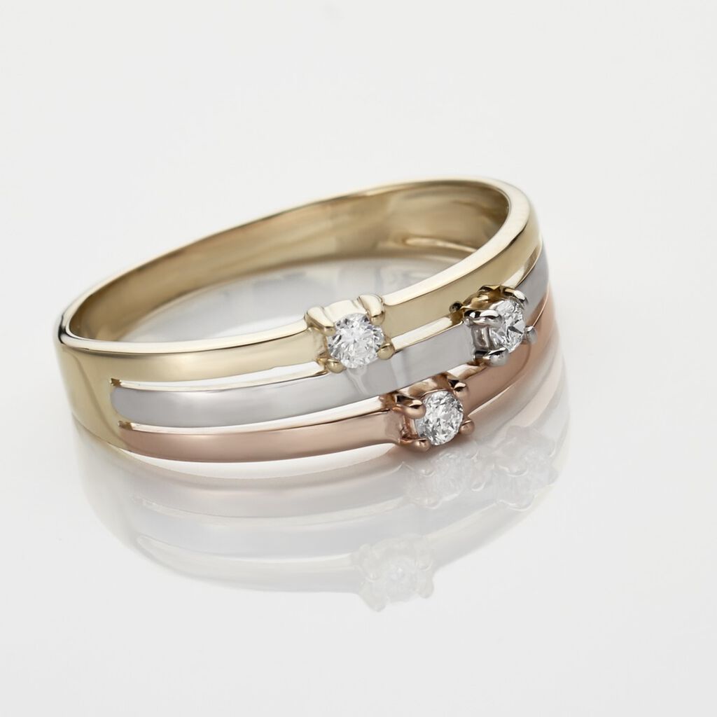 Damen Ring Gold Tricolor Gold/Roségold/Schwarz 375 Diamant 0,09ct Superposition 3  - Ringe mit Stein Damen | OROVIVO