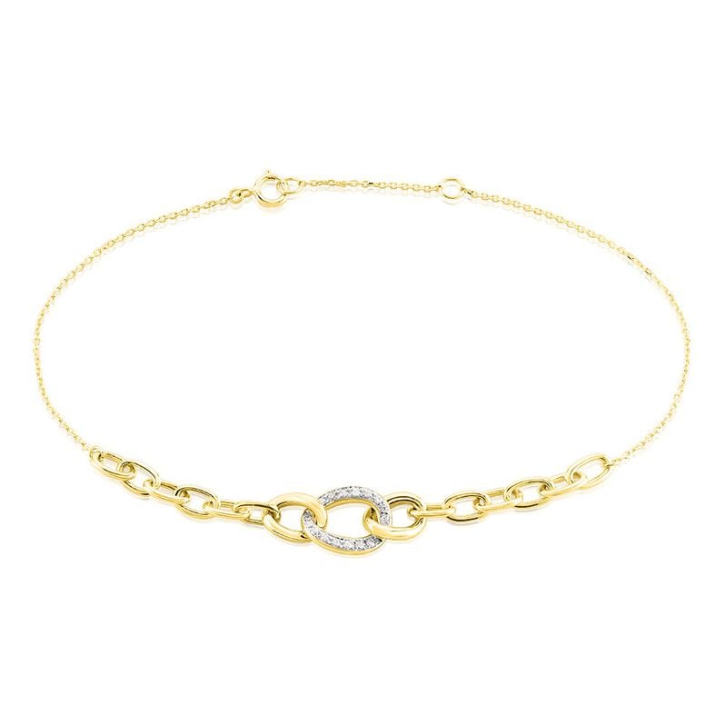 PANY Damen Armband Gold Bicolor Gelb/Silber 375 (9 Karat) Diamant Weiß 0,05 ct Oval - Armbänder mit Anhänger Damen | OROVIVO