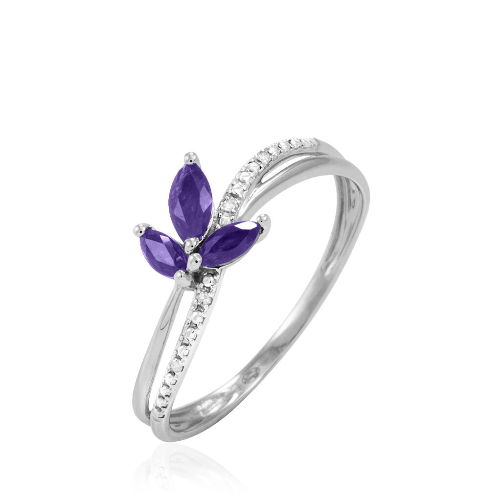 Bague Angie Or Blanc Amethyste Et Diamant - Spannringe Damen | OROVIVO