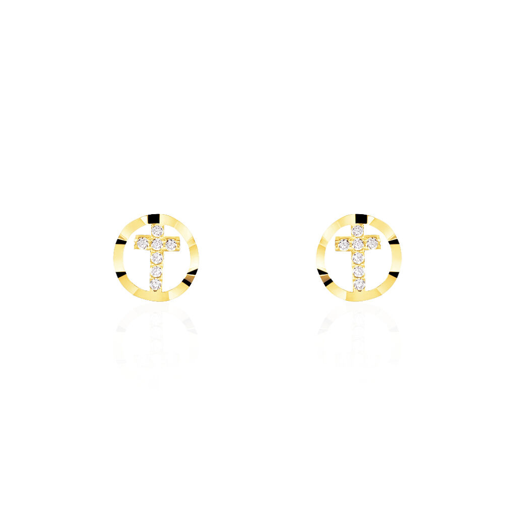 Damen Ohrstecker Gold 375 Zirkonia Kreuz, Ohrstecker mit Stein