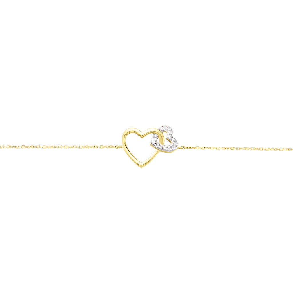 HERZ HO YOU & ME Damen Armband Gold 375 (9 Karat) Diamant Wei&szlig; 0,02 ct Herz B 0,07 mm