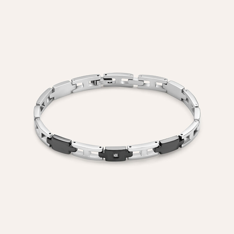Bracciale Man Code Acciaio Bicolore Bianco / Nero Cubic Zirconia - Spannringe Herren | OROVIVO