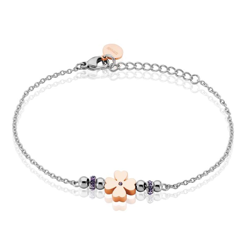 Bracciale Quadrifoglio in acciaio bicolore e strass - Spannringe Damen | OROVIVO
