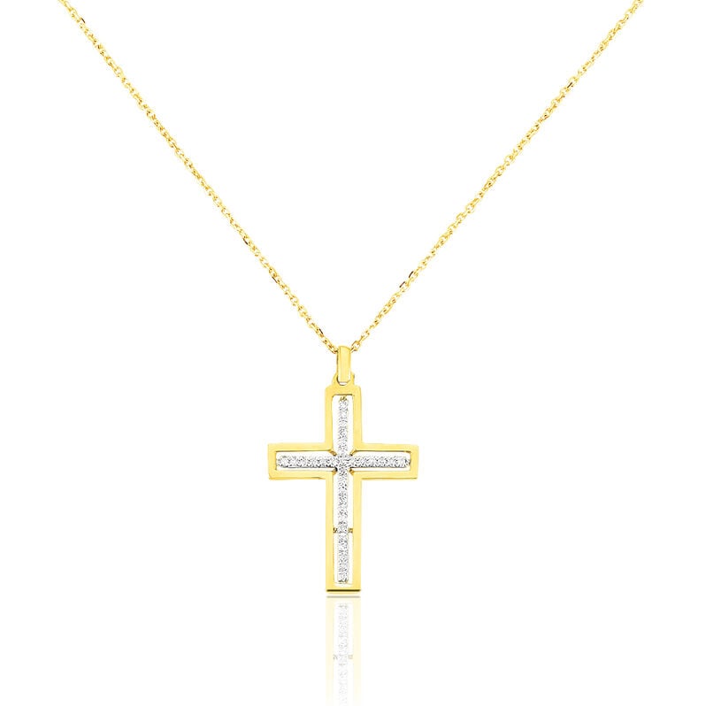 Kreuz HO 2 Damen Collier Gold 375 (9 Karat) Diamant Wei&szlig; 0,07 ct Religi&ouml;ses Kreuz - Halsketten Damen | OROVIVO
