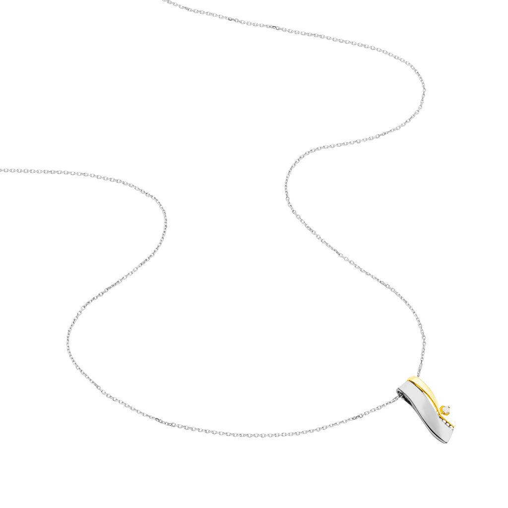 Damen Collier Gold Bicolor 375 Diamant 0,04ct Welle Fada - Halsketten Damen | OROVIVO