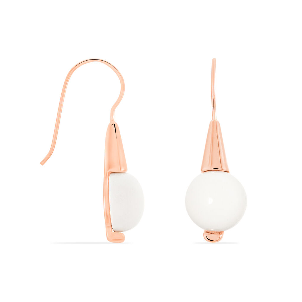 FILIPINKA Damen Ohrringe Lang Edelstahl rosevergoldet Achat Wei&szlig; 2,5 ct Kreis