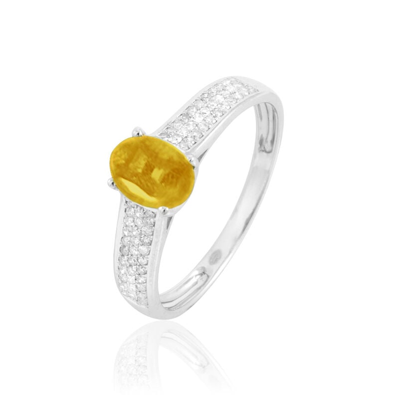 Bague Crista Or Blanc Citrine Et Diamant - Spannringe Damen | OROVIVO