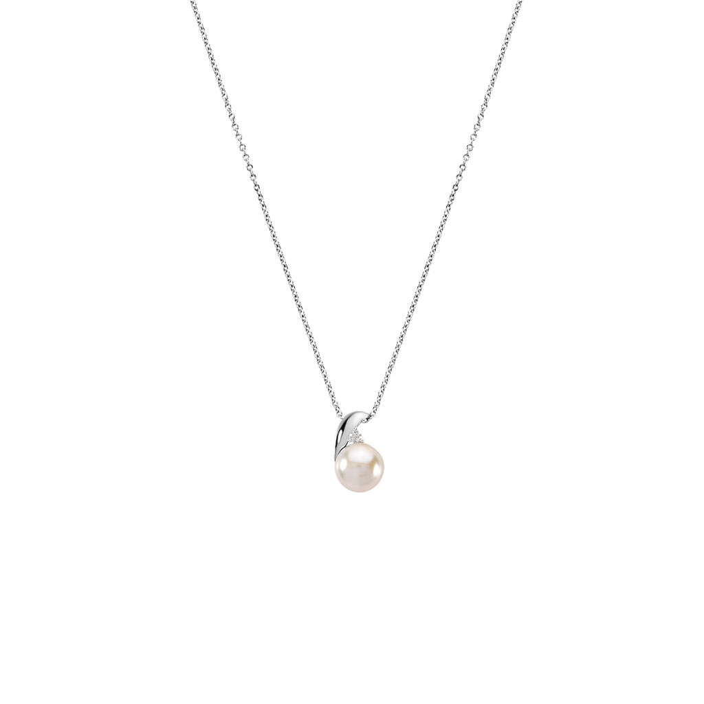Damen Collier Silber 925 Bouton Weiß Marlen 4,5cm 13mm - Neuheiten Damen | OROVIVO