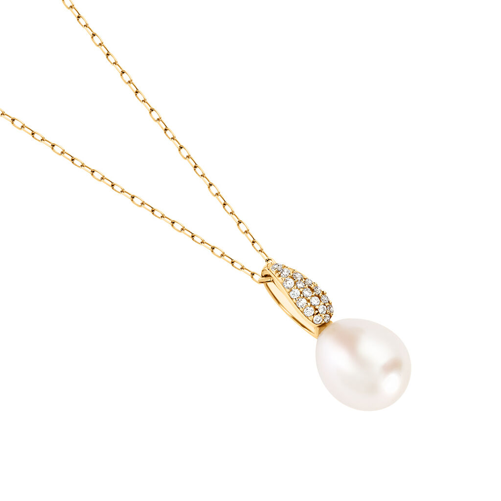 KALLI Damen Collier Gold 585 (14 Karat) Zuchtperle Wei&szlig; B 1 mm