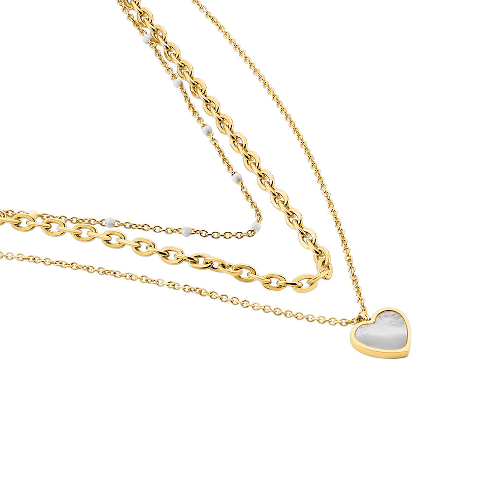 Damen Collier Edelstahl vergoldet Perlmutt Weiß Herz Rebekah 3,50mm - Halsketten Damen | OROVIVO
