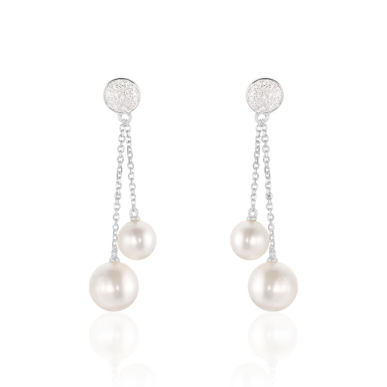 RITA 3 Damen Ohrringe Lang Wei&szlig;gold 375 (9 Karat) Zuchtperle Perlmutt - Ohrringe Damen | OROVIVO