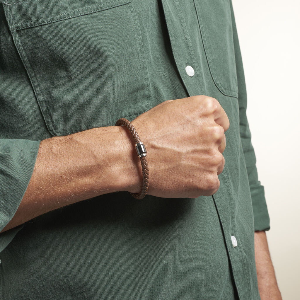 Bracelet Canice Acier Et Cuir Marron - Spannringe Herren | OROVIVO