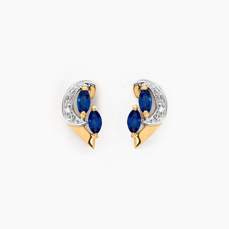 Boucles D'oreilles Puces Sakina Or Jaune Saphir Et Diamant Et Divers - Spannringe Damen | OROVIVO