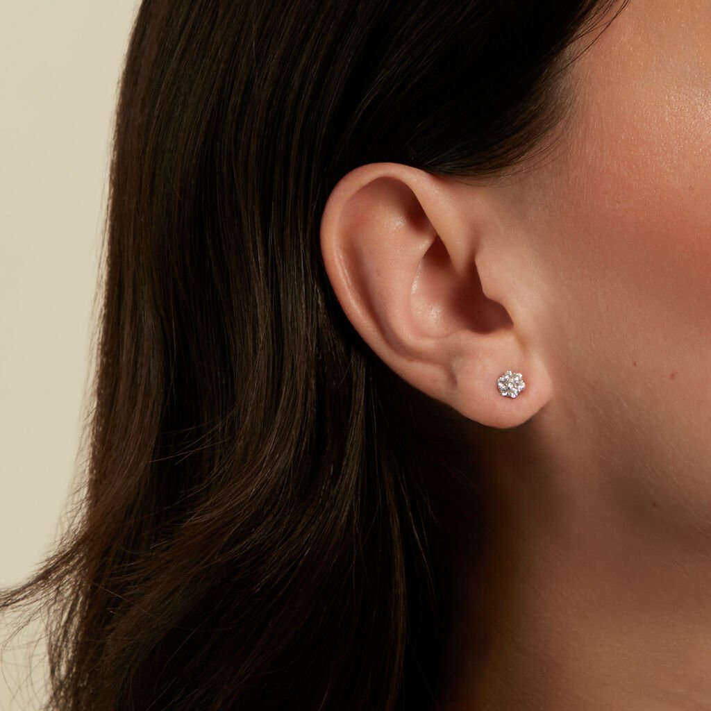 JAMILA Damen Ohrstecker Silber 925 Zirkonia Wei&szlig; Blume