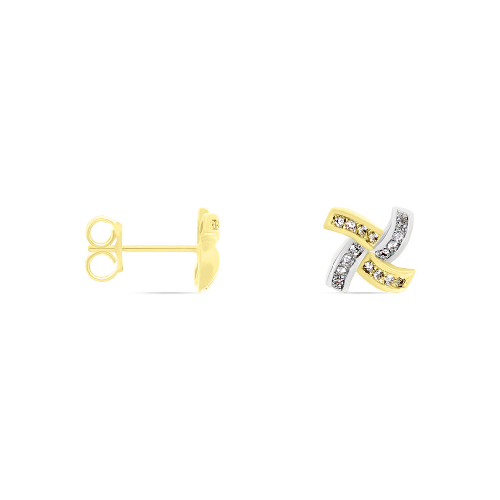 Damen Ohrstecker Gold Bicolor 375 Zirkonia Blume  - Ohrstecker Damen | OROVIVO