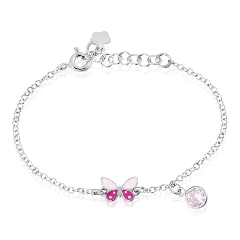 Ila Schmetterling Kinder Armband Silber Silber 925 Zirkonia Ros&eacute; 0,18 ct Schmetterling B 30 mm - Armb&auml;nder mit Anh&auml;nger Kinder | OROVIVO
