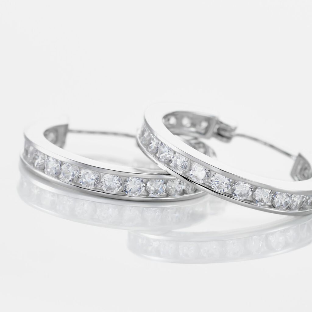 Damen Creolen Silber 925 Zirkonia Wei&szlig; 4,54 ct