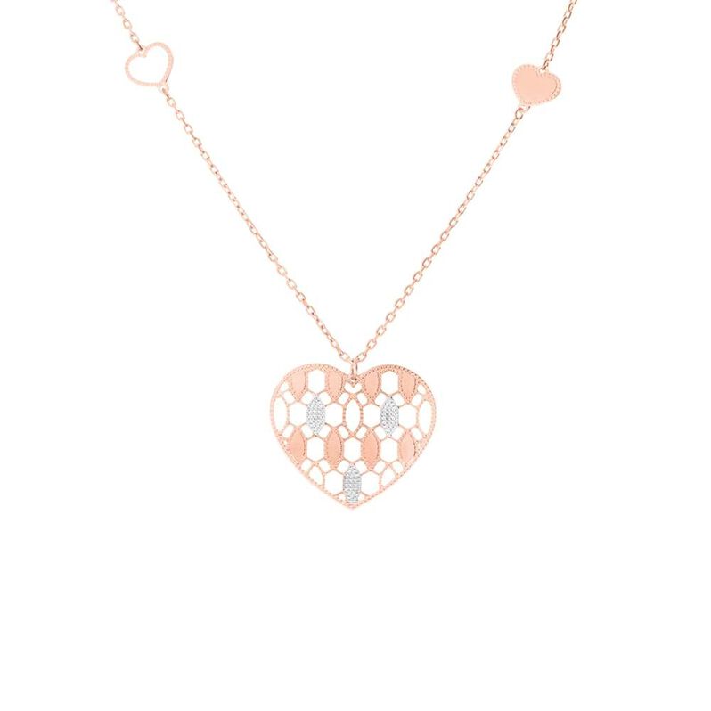 Collana lunga in bronzo rosato con pendente cuore e due cuoricini - Spannringe Damen | OROVIVO