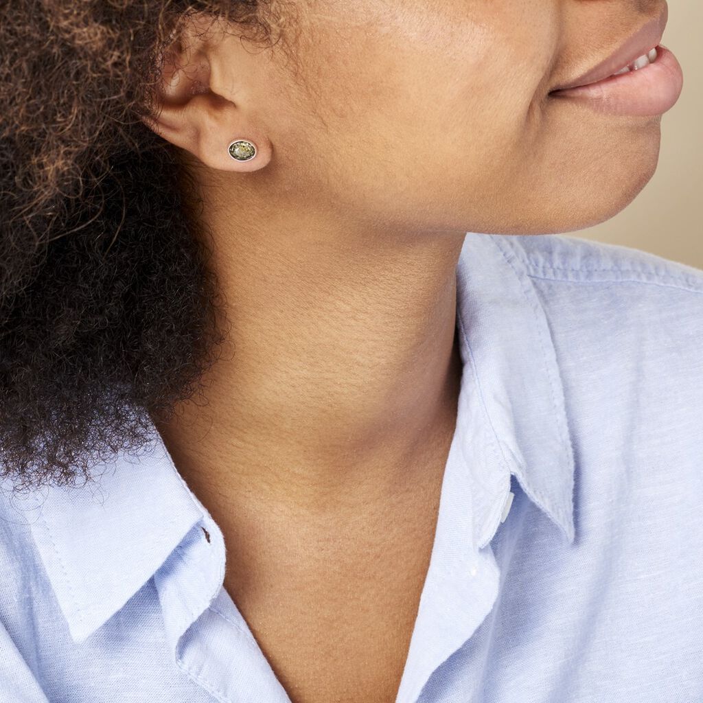 Boucles D'oreilles Puces Argent Et Ambre - Spannringe Damen | OROVIVO