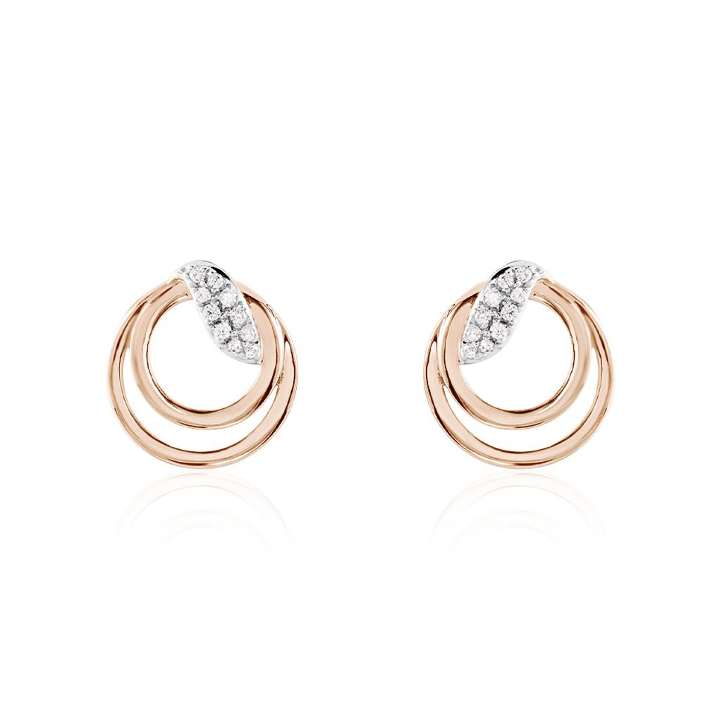 MIRANDA Damen Ohrstecker Rosegold 375 (9 Karat) Zirkonia Weiß Kreis, Ohrschmuck mit Stein