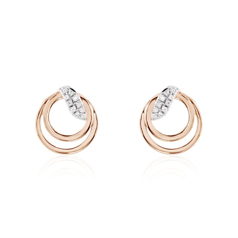 MIRANDA Damen Ohrstecker Rosegold 375 (9 Karat) Zirkonia Wei&szlig; Kreis - Ohrstecker Damen | OROVIVO
